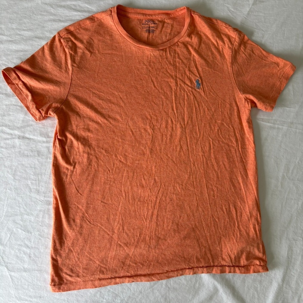 Polo Ralph Lauren Mens Orange Embroidered Pony Logo Crew Neck T-Shirt Size S